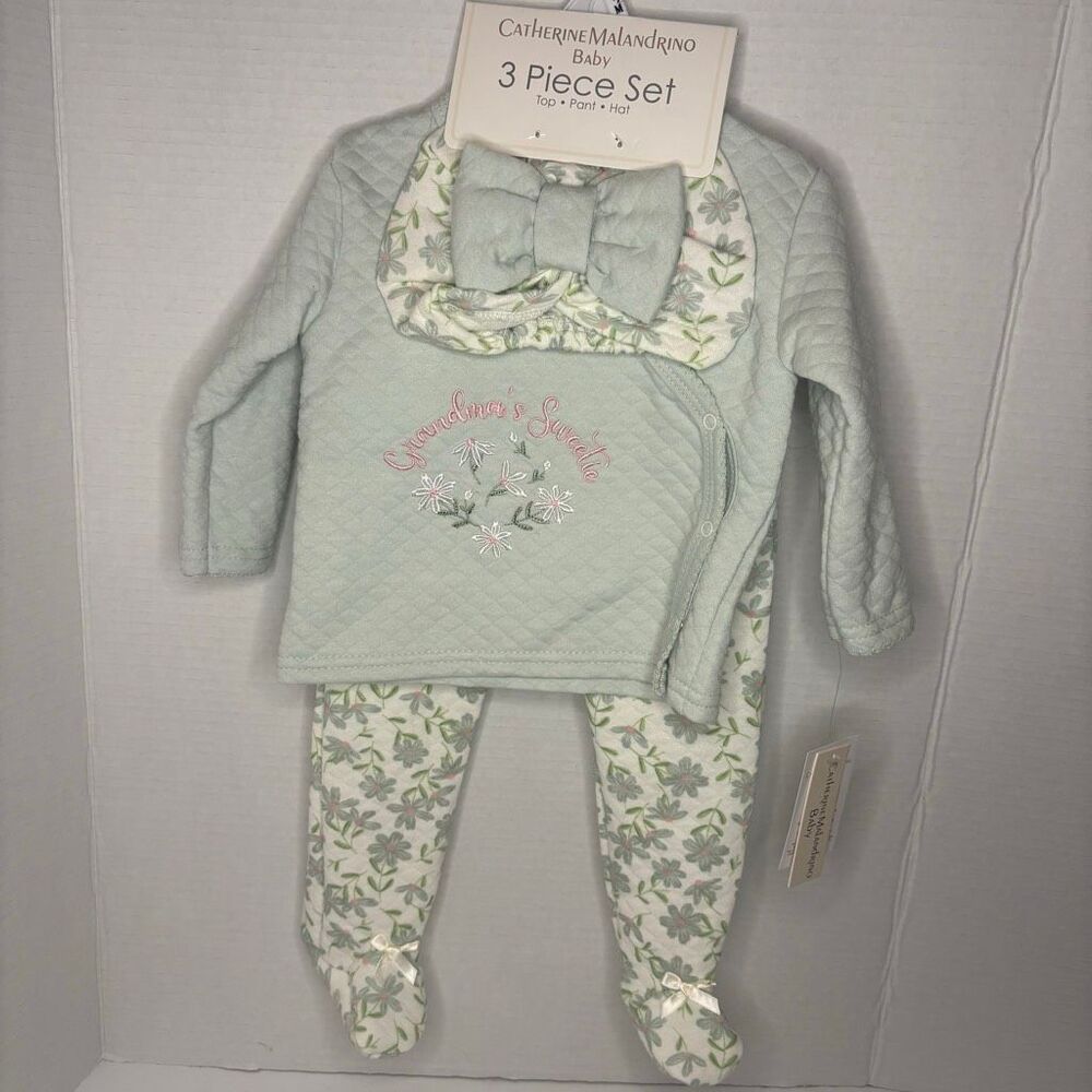 Catherine Malandrino Baby Girl Quilted Floral 3 Piece Set Grandmas Sweetie 6-9M